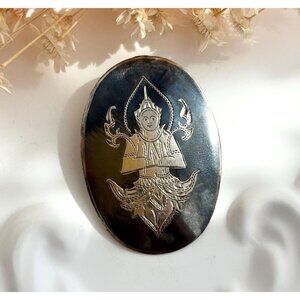Dancing Angel Siam Sterling Silver 925 Vintage Thai Made Nielloware Brooch Pin